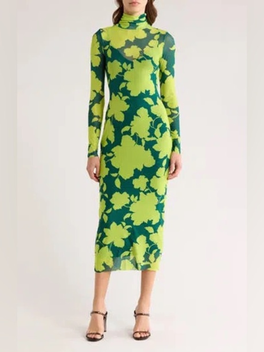 AFRM Los Angeles Long Sleeve Floral Mesh Midi Dress